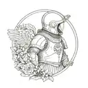 An astronaut in the armor of the Roman Empire, around the SPQR and a wreath tattoo design idea