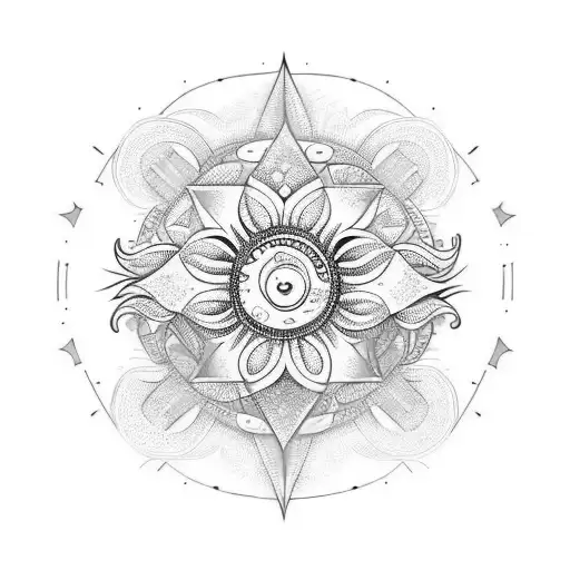 Rose with a Sun in tribal Colombian mode tattoo design idea