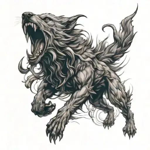 fenrir battle scene tattoo design idea