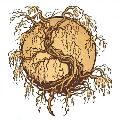 weeping willow tree with some dead branches tattoo design idea