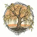 weeping willow tree with some dead branches tattoo design idea