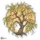 weeping willow tree with some dead branches tattoo design idea