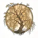 weeping willow tree with some dead branches tattoo design idea