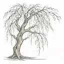 weeping willow tree, with dead branches on the ground tattoo design idea