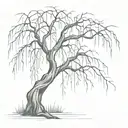 weeping willow tree, with dead branches on the ground tattoo design idea