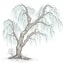 weeping willow tree, with dead branches on the ground tattoo design idea
