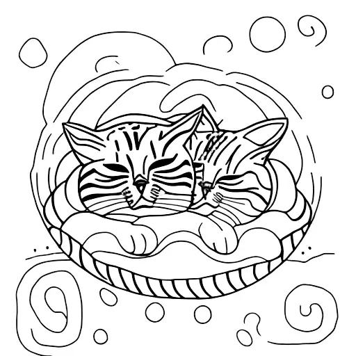 2 identical tabby cats sleeping together tattoo design idea