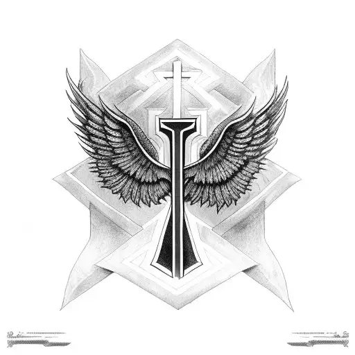 cross and wings with J3S initials tattoo design idea