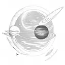 Little Prince and his rose on a planet, the sun as a ";" and 3 birds flying tattoo design idea