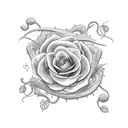 A semicolon intertwined with a rose vine, with the Little Prince sitting on one of the thorns tattoo design idea