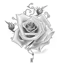 A semicolon intertwined with a rose vine, with the Little Prince sitting on one of the thorns tattoo design idea