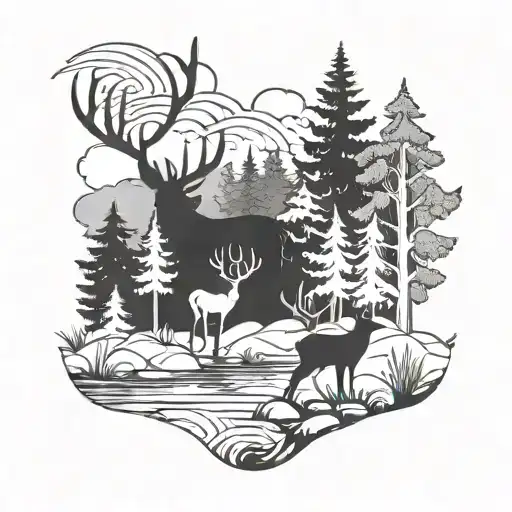 ducks elk forest landscape tattoo design idea