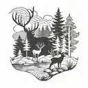 ducks elk forest landscape tattoo design idea