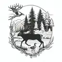 ducks elk forest landscape tattoo design idea