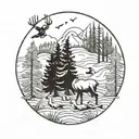 ducks elk forest landscape tattoo design idea