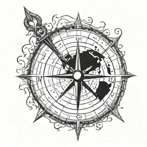 COMPASS POINTING THE FULL MOON  tattoo design idea