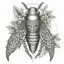 a cicada  surrounded by the Gemini, Aquarius, and virgo symbols  tattoo design idea