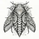 a cicada  surrounded by the Gemini, Aquarius, and virgo symbols  tattoo design idea