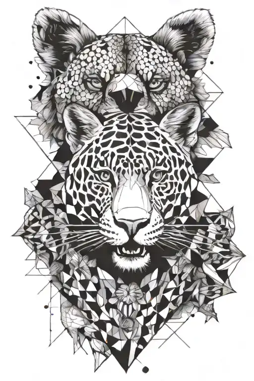 A geometric design featuring dangerous animals in a dotwork style, inspired by the client's interests tattoo design idea