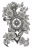 Anchor with compass and roses tattoo design idea