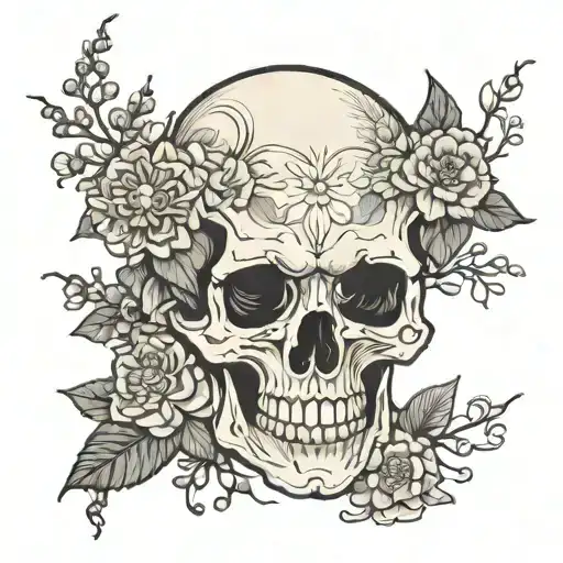 Skull Death Child Space Flowers Emotions tattoo design idea