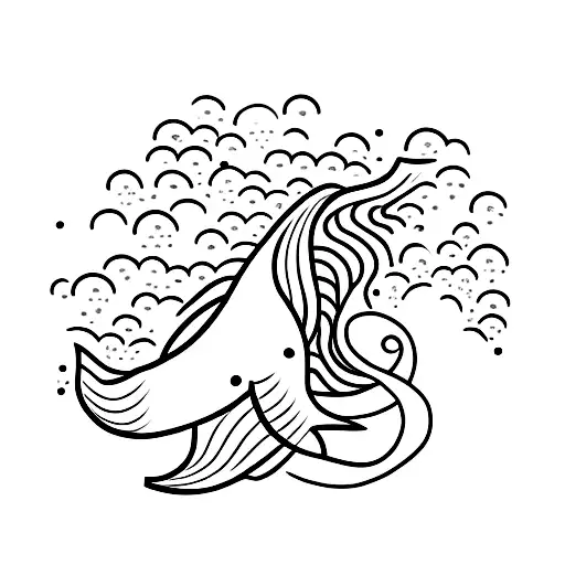 A minimalist tattoo of a blue whale swimming through a sea of Japanese cherry blossoms tattoo design idea