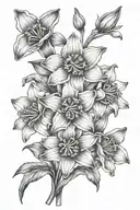 forget me not, daffodil, lilly flower bouquet tattoo design idea