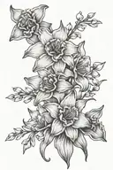 forget me not, daffodil, lilly flower bouquet tattoo design idea