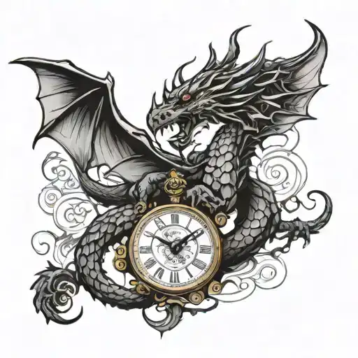 dragon on clock face made tattoo design idea
