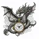 dragon on clock face made tattoo design idea