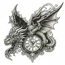 dragon on clock face made tattoo design idea