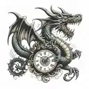 dragon on clock face made tattoo design idea