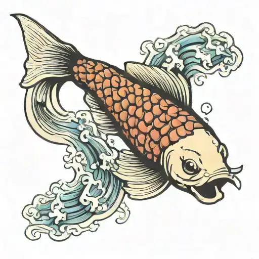 triagle japanese koi fish swimming upstream tattoo design idea