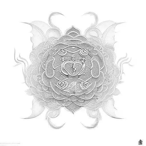 Floral design incorporating Chinese historical symbols and love tattoo design idea