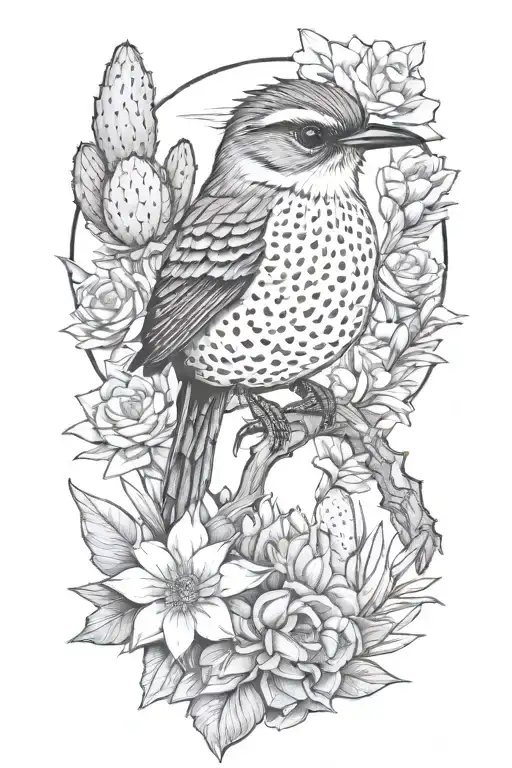 cactus wren  tattoo design idea