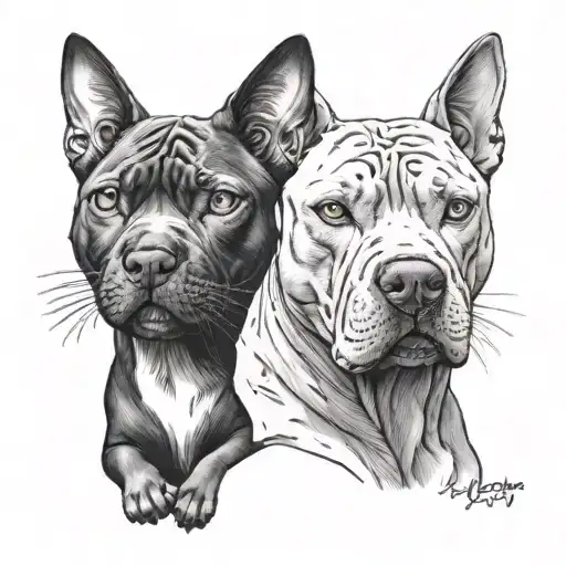CAT AND PIT BULL tattoo design idea