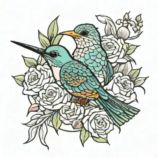 cactus hummingbird dove roses tattoo design idea