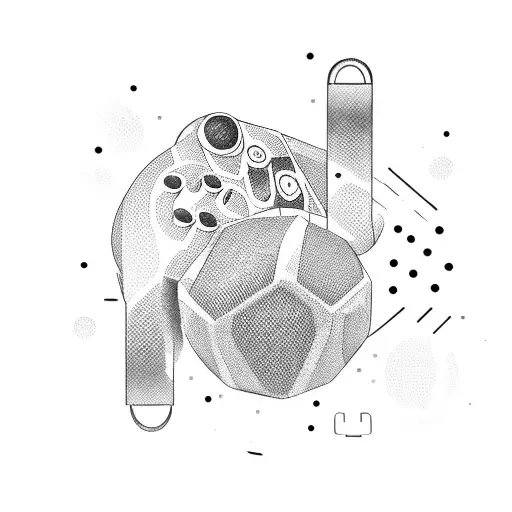 A dotwork design of a gamer working out with a controller as weights tattoo design idea