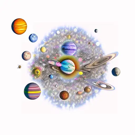 solar system of planets that look like flowers tattoo design idea