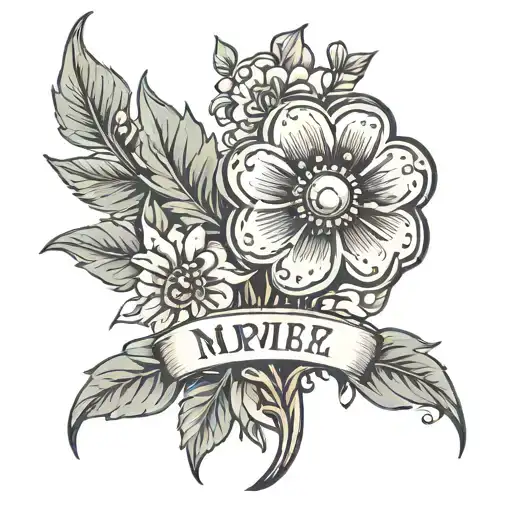 childrens name in flower stem tattoo design idea