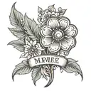 childrens name in flower stem tattoo design idea