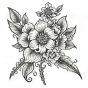 childrens name in flower stem tattoo design idea