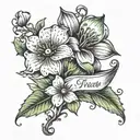 childrens name in flower stem tattoo design idea