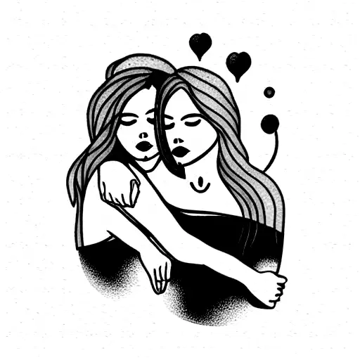 two female friends holding each other tattoo design idea