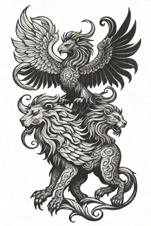 lion and phoenix combination tattoo design idea