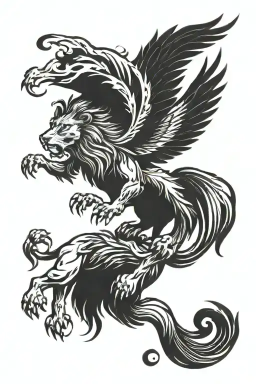 lion and phoenix combination tattoo design idea