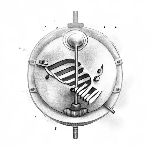 A delicate black and grey tattoo of a welding mask with musical notes emerging from it tattoo design idea