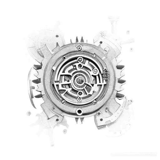 An intricate welding torch surrounded by gears and mechanical elements tattoo design idea