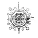 An intricate welding torch surrounded by gears and mechanical elements tattoo design idea