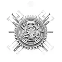 An intricate welding torch surrounded by gears and mechanical elements tattoo design idea